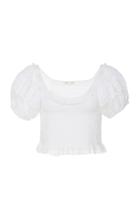 Loveshackfancy Molly Smocked Lace-trimmed Cropped Cotton Top