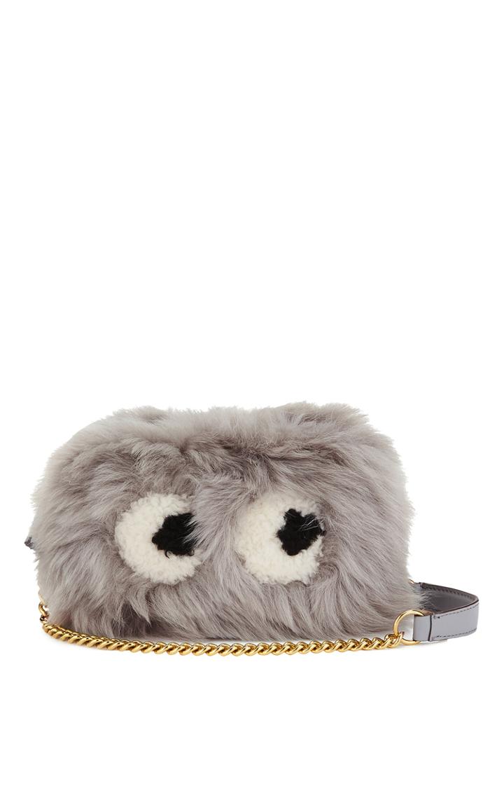Anya Hindmarch Crossbody Mini Eyes In Light Slate Shearling