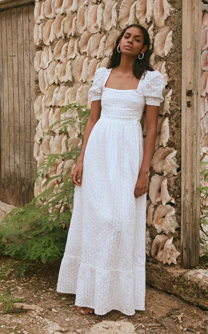 Agua By Agua Bendita Pomelo Square Neck Linen Dress