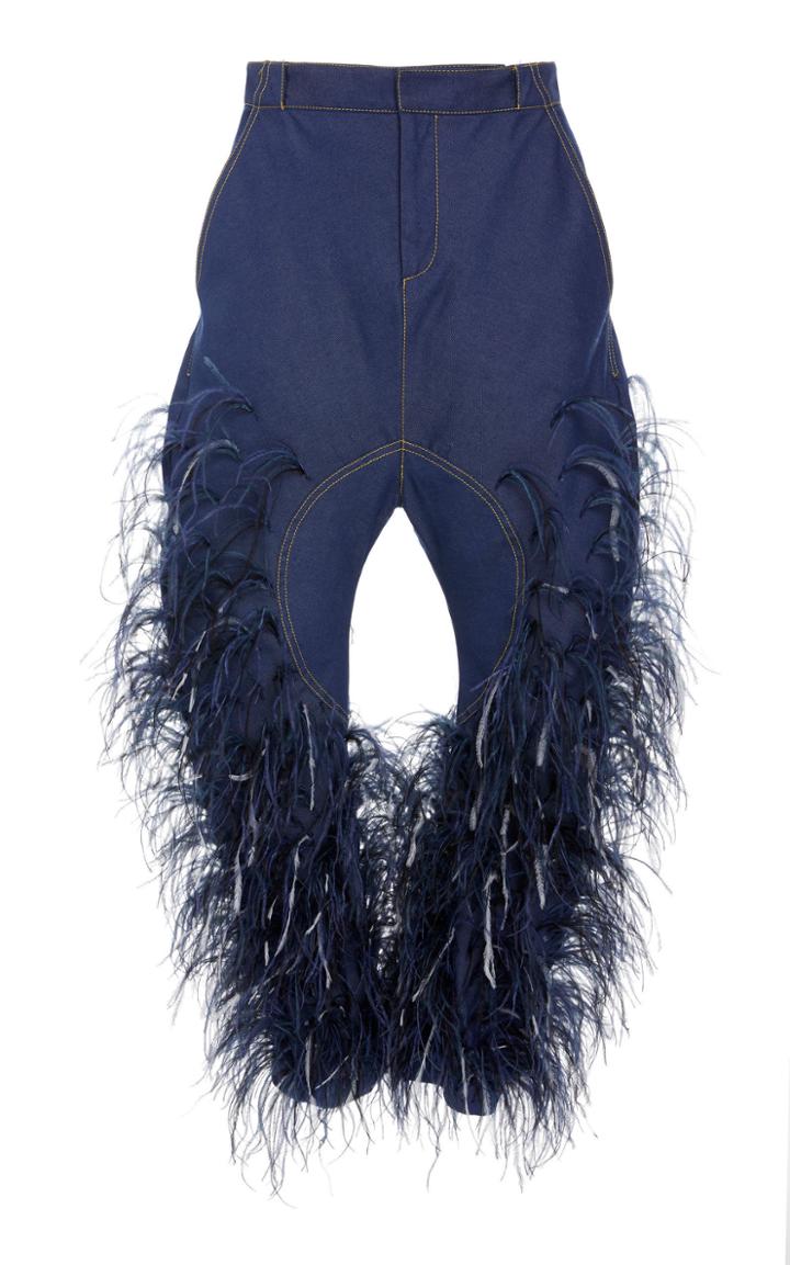 Prabal Gurung Terai Dropped-seat Denim Feather Pants