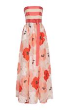 Lela Rose Strapless Floral Stripe Chiffon Dress