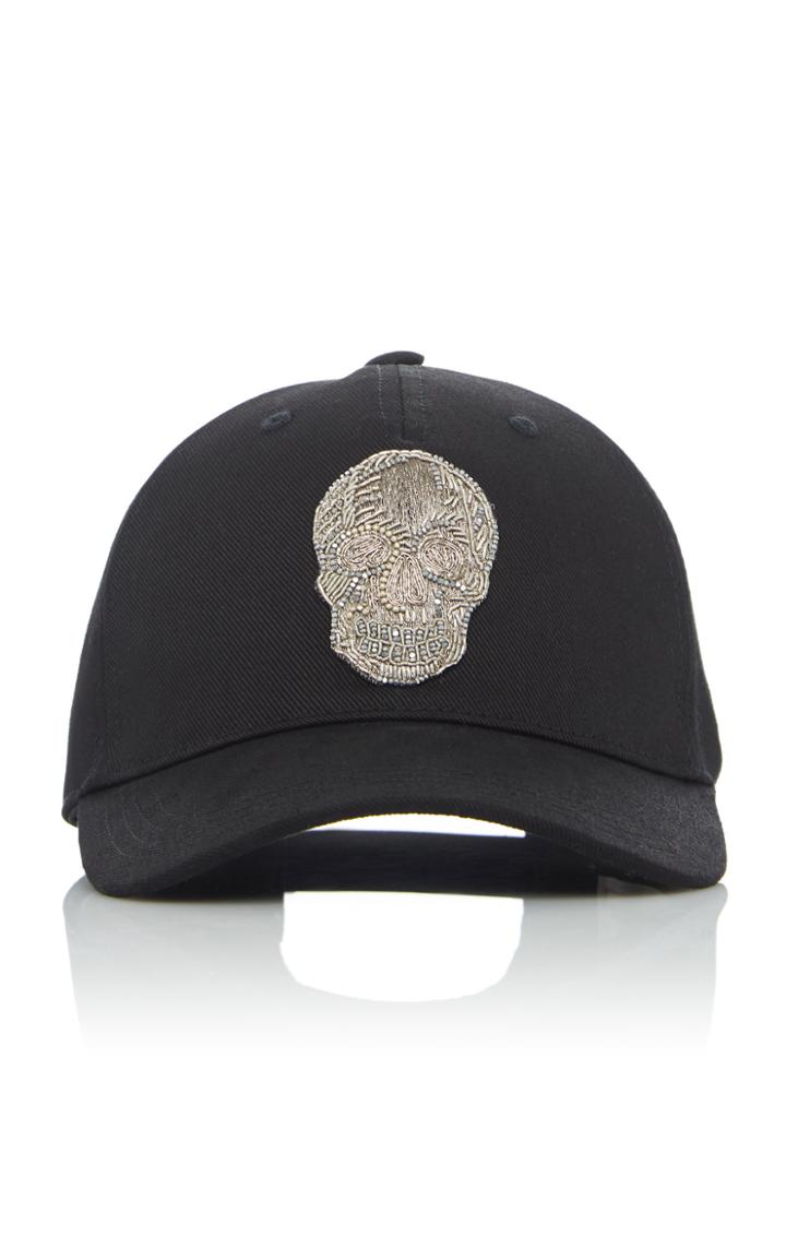 Alexander Mcqueen Bullion Skull Embroidered Cotton Baseball Cap Size: