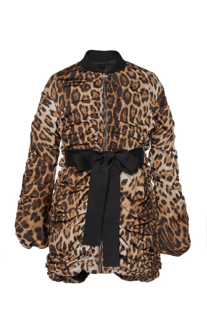 Giambattista Valli Ruched Leopard Print Coat With Bow Waistline