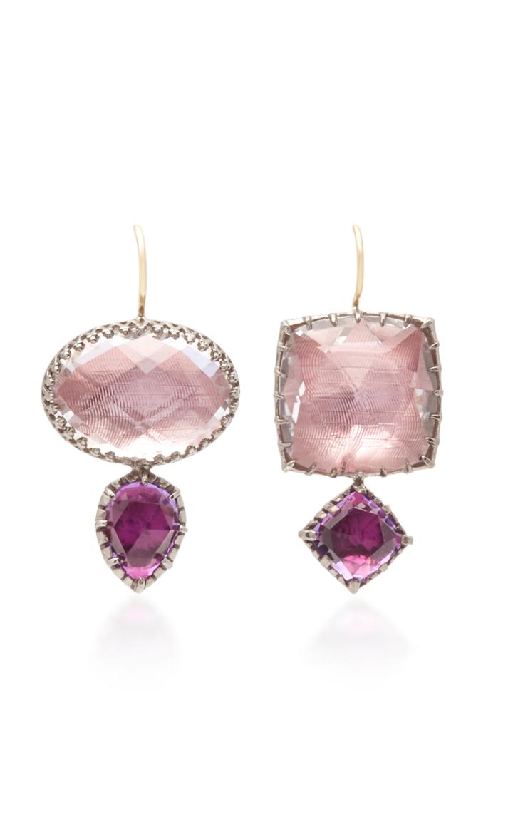 Larkspur & Hawk Sadie Mis-matched Double Drop Gold And Quartz Earrings