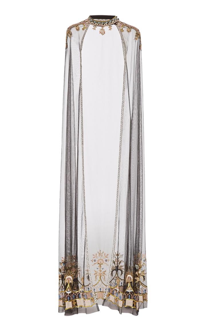 Moda Operandi Cucculelli Shaheen Palm Metallic Embroidered Tulle Cape