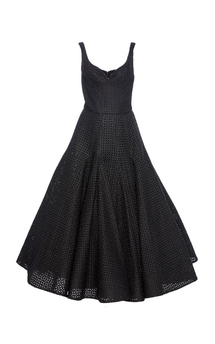 Christian Siriano Black Open Weave Tea Length Dress