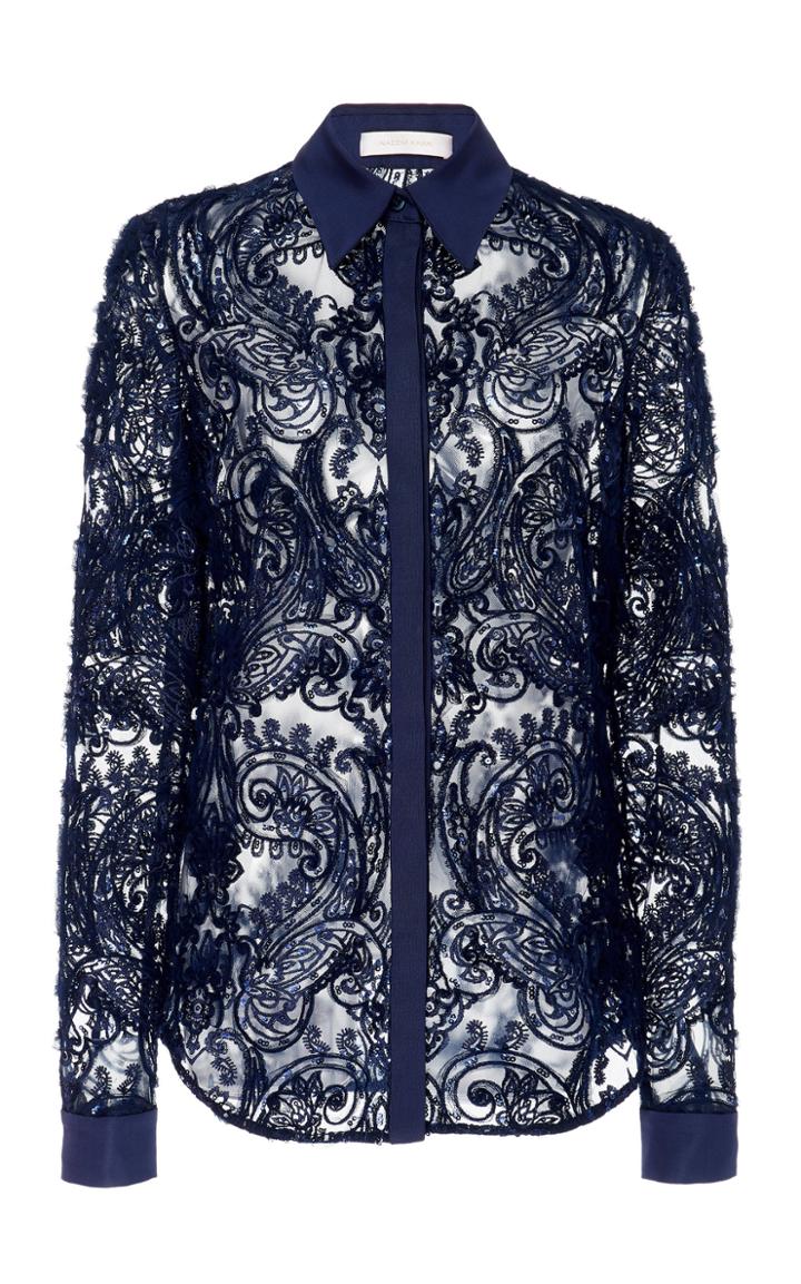 Naeem Khan Embroidered Organza Button Down Shirt
