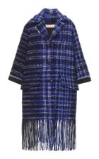 Marni Virgin Wool Plaid Coat With Fringe Hem