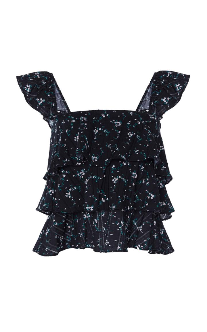 Caroline Constas Margi Ruffled Floral-print Cotton-poplin Top