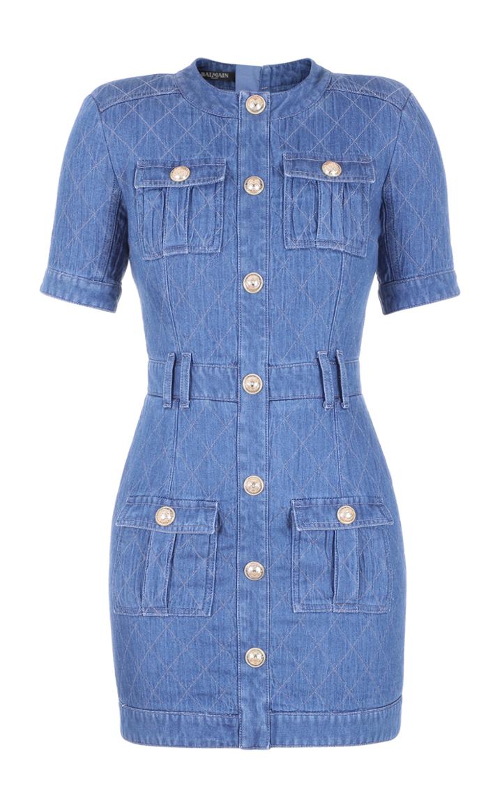 Balmain Short Sleeve Denim Dress
