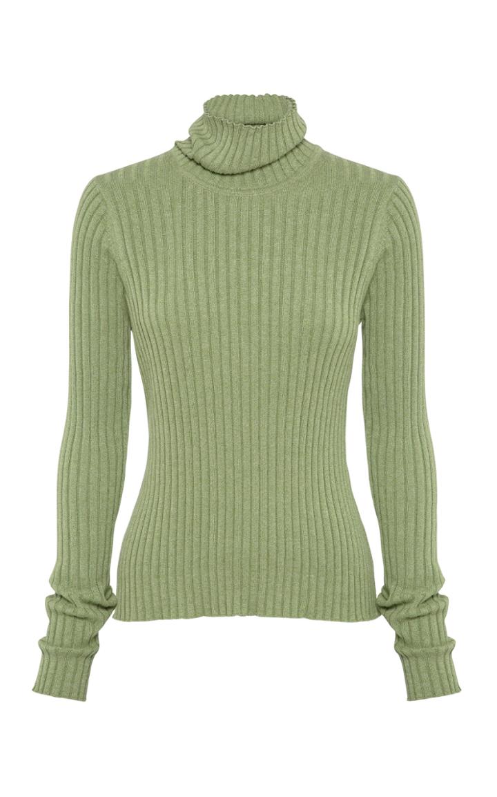 Anna Quan Heather Rib-knit Cotton Turtleneck Size: 6