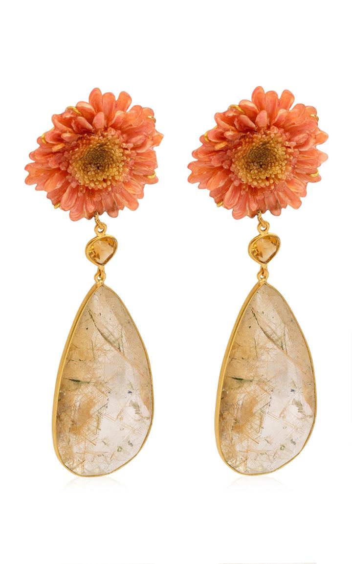 Bahina Real Daisy, Citrine, Quartz 18k Yellow Gold Earrings