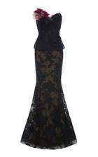 Marchesa Strapless Corded Lace Fit And Flare Gown