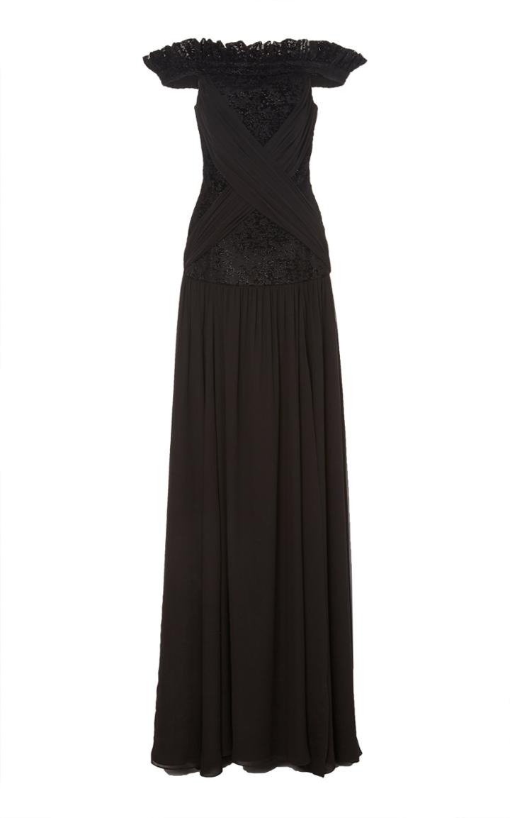 Christian Siriano Devore-trimmed Off-the-shoulder Chiffon Gown