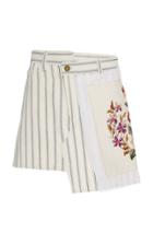 Moda Operandi Monse Asymmetric Hand Embroidered Patchwork Cotton Skirt Size: 0