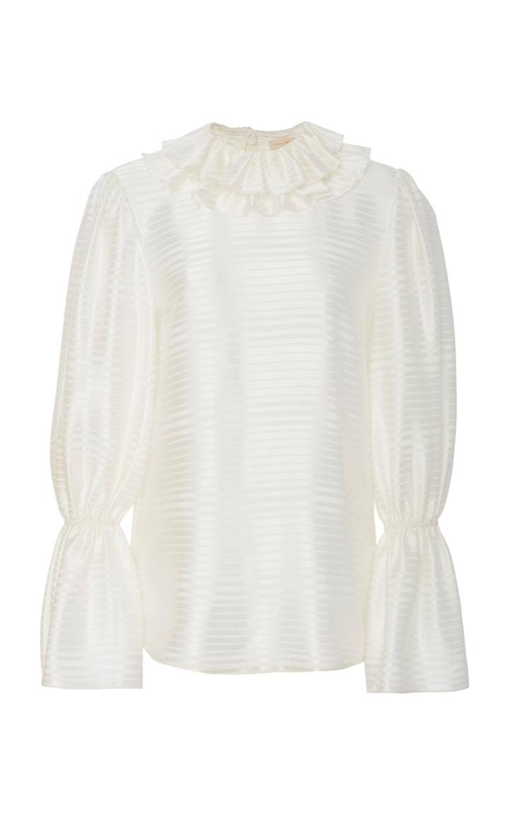 Tory Burch Striped Ruffled Silk-blend Blouse