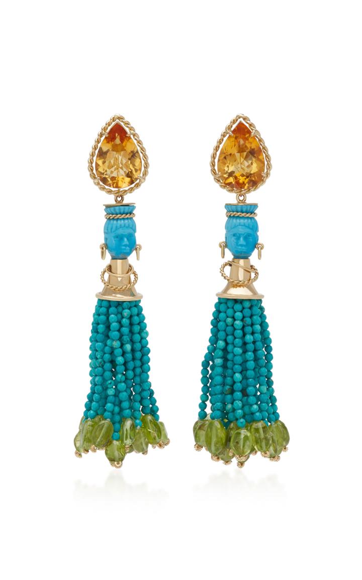 Rodrigo Massot 18k Gold, Citrine, Turquoise, And Peridot Earrings