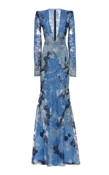 Naeem Khan Metallic Lace Gown