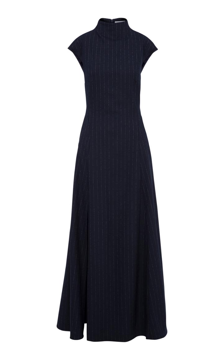Anna Quan Rhoda Pinstriped Crepe Maxi Dress Size: 6