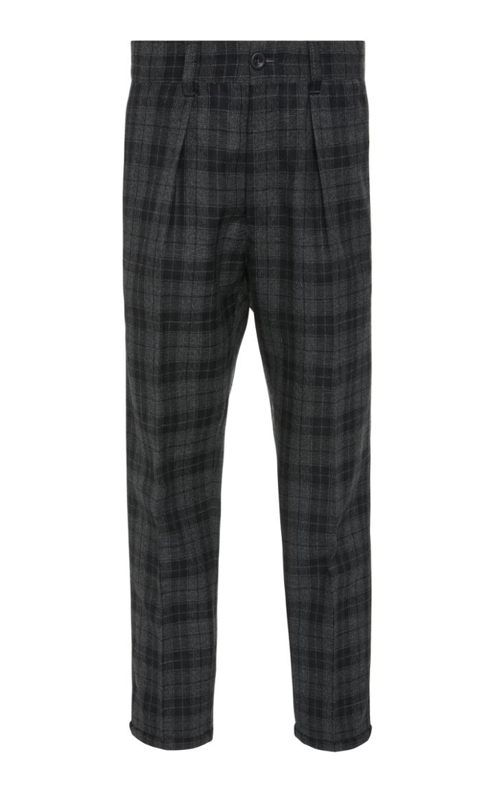 Pt Forward Pleated Plaid Wool-crepe Pants