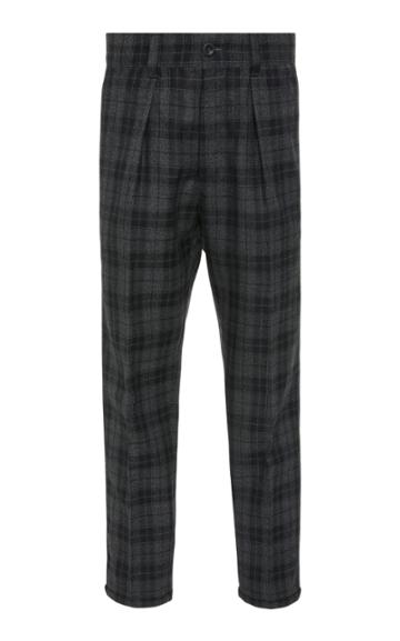 Pt Forward Pleated Plaid Wool-crepe Pants