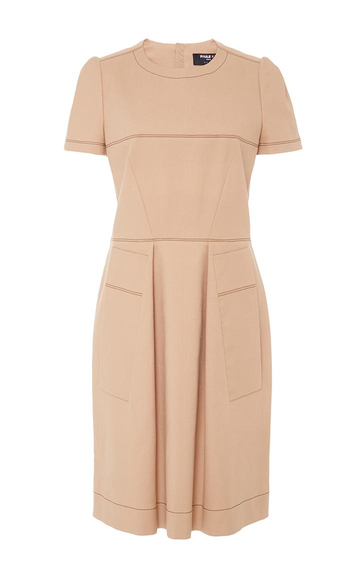 Paule Ka Short Sleeve Cotton Tricotine Dress With Top Stitch Detail And Pockets