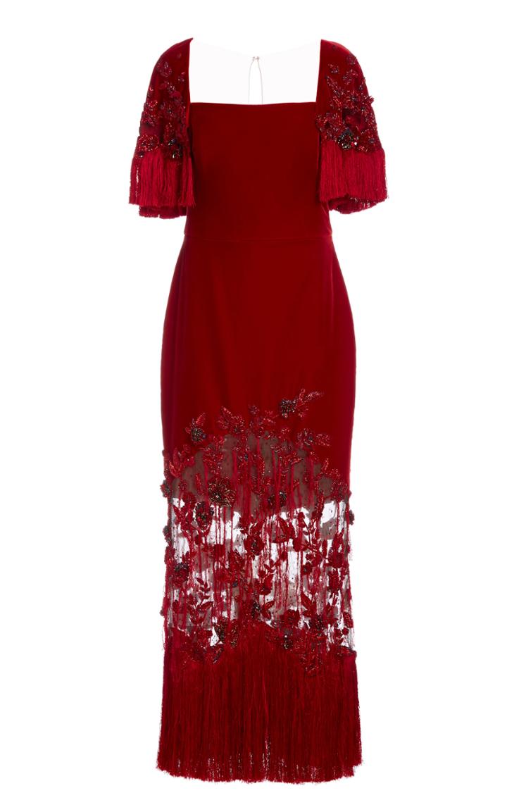 Moda Operandi Marchesa Fringed Crepe De Chine Dress