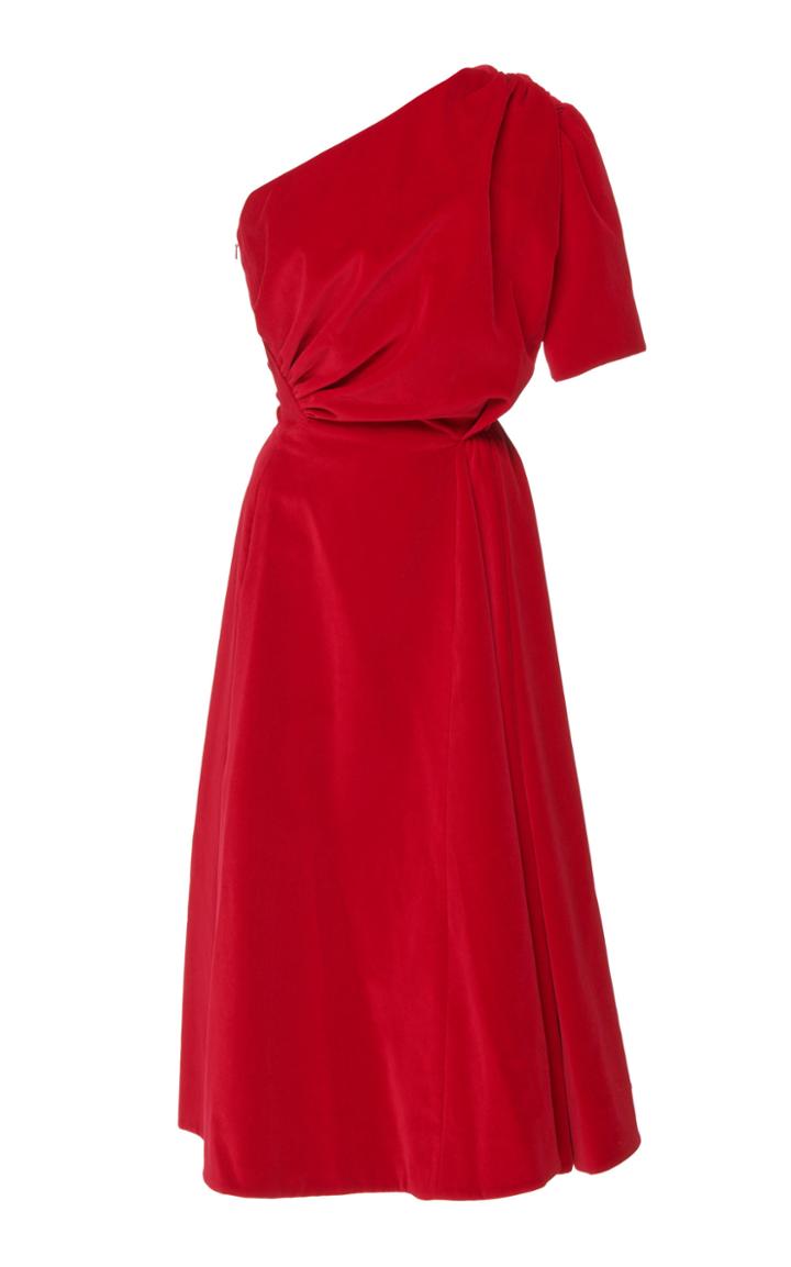 Emilia Wickstead Jenna Cotton Velvet One-shoulder Dress