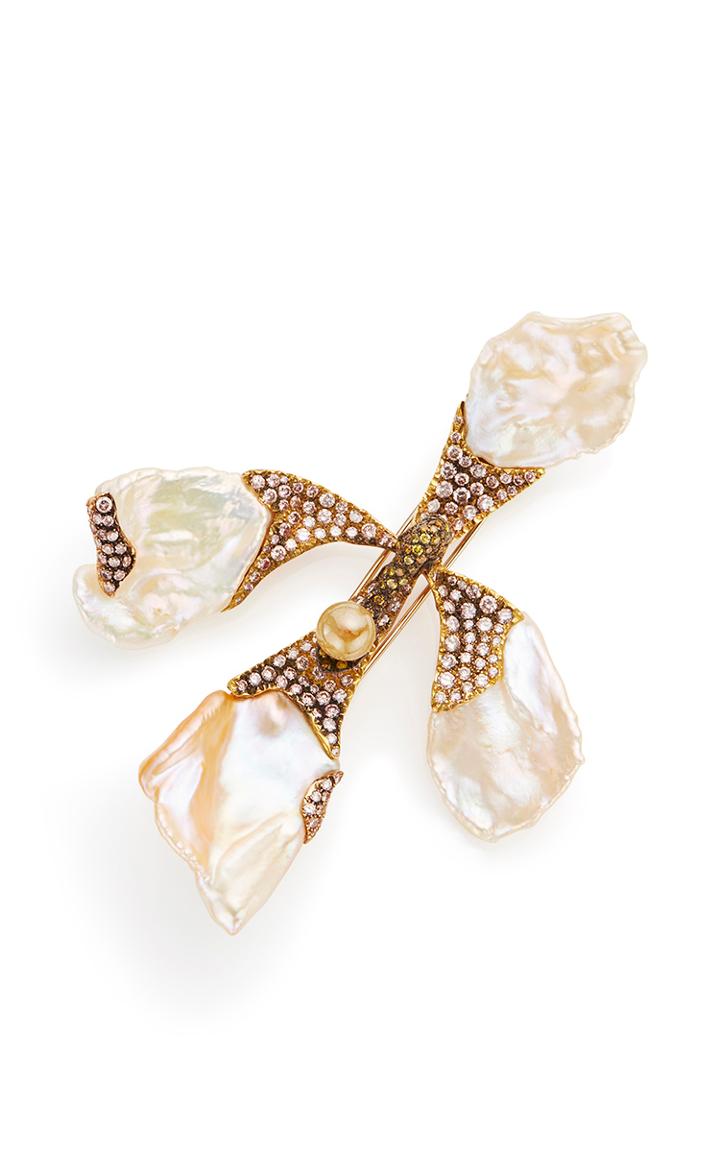 Vbh 18k Oxidized Yellow Gold Orchid Brooch