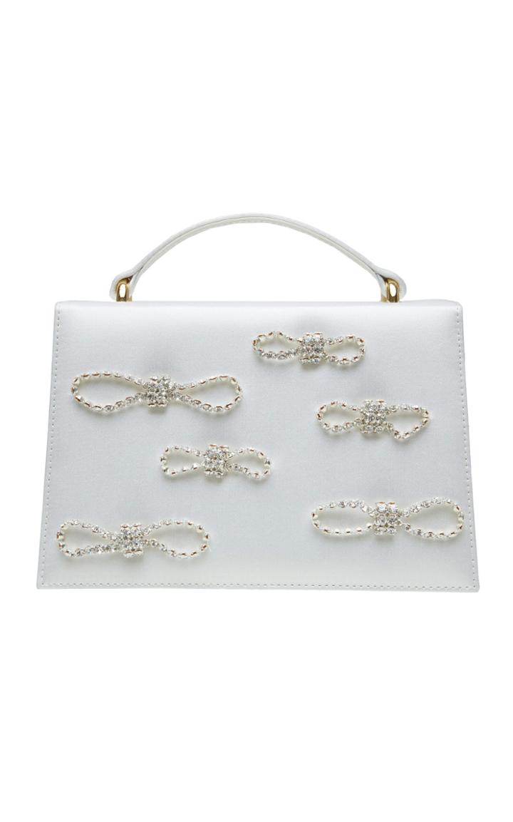 Moda Operandi Mach & Mach Crystal Bow Embellished Satin Top Handle Bag
