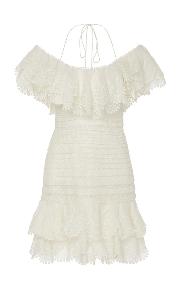 Zimmermann Ruffled Off-the-shoulder Linen-blend Mini Dress