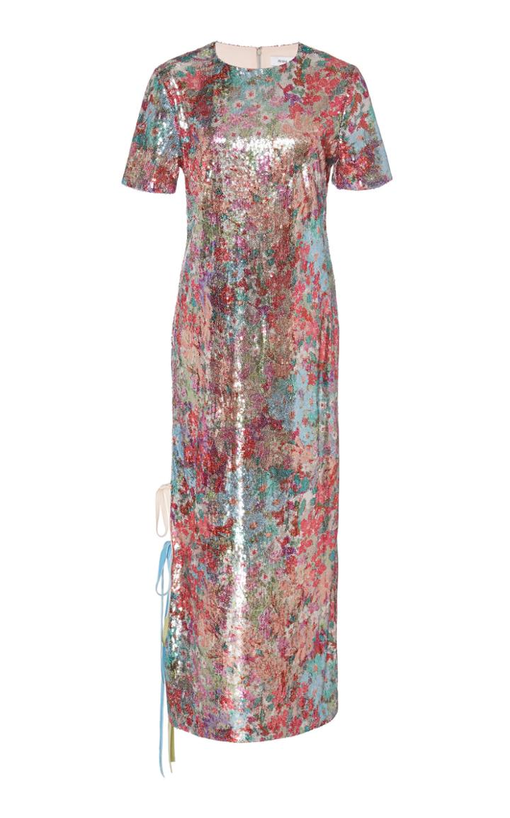 Prabal Gurung Floral Sequin Midi Dress