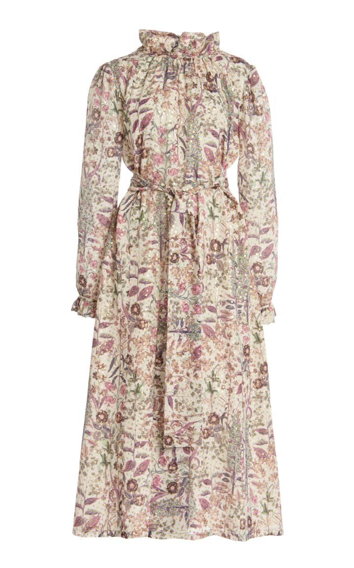 Moda Operandi Luisa Beccaria Belted Poplin Floral Dress
