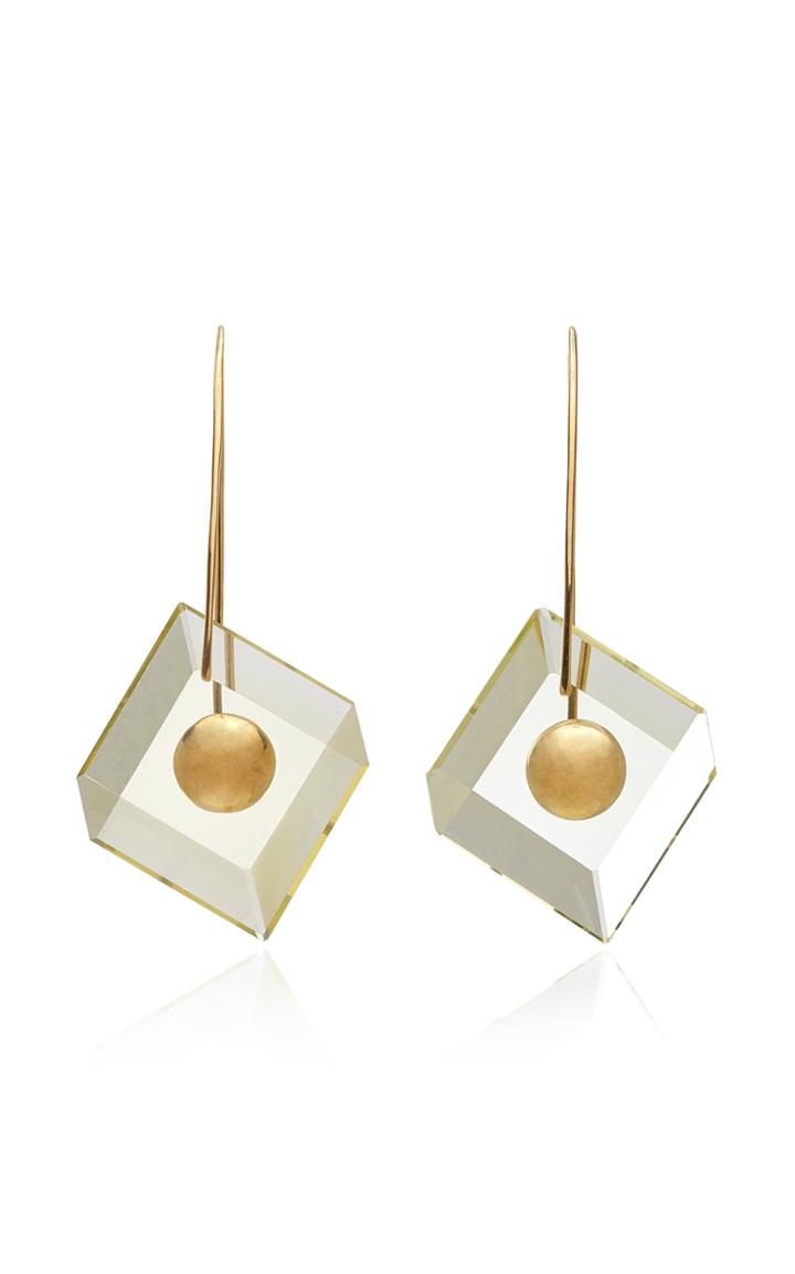 Yael Sonia Deco Reversible Quartz 18k Yellow Gold Earrings