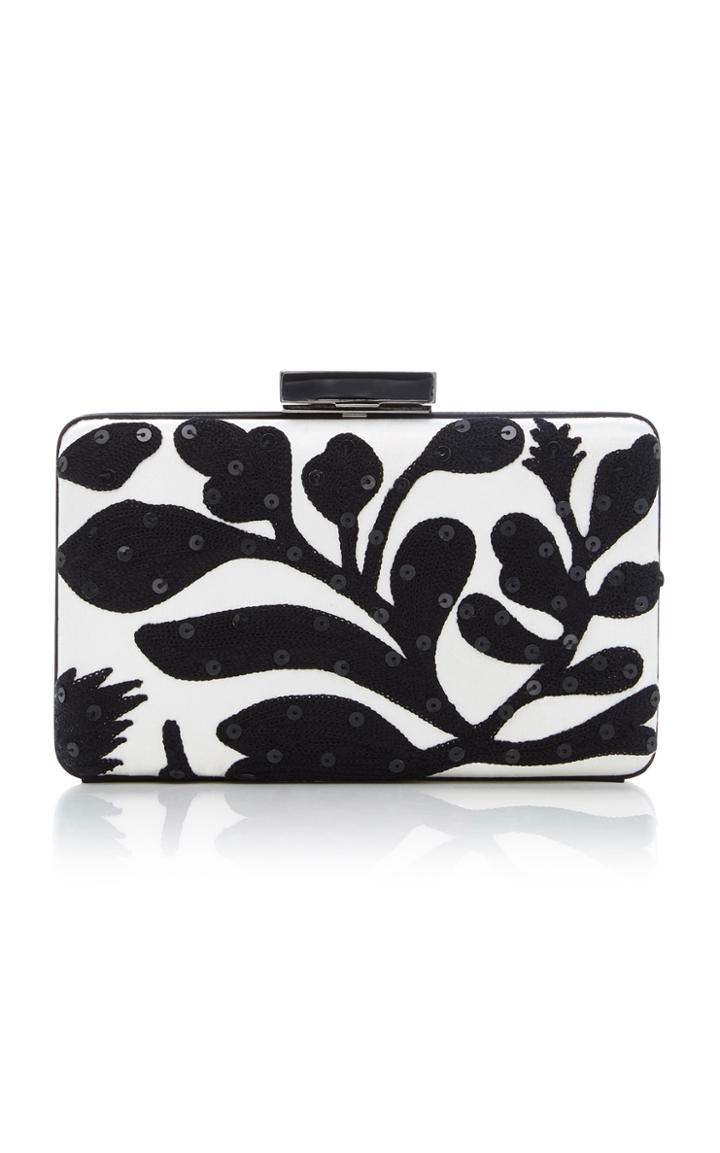 Oscar De La Renta Rogan Embroidered Satin Box Clutch