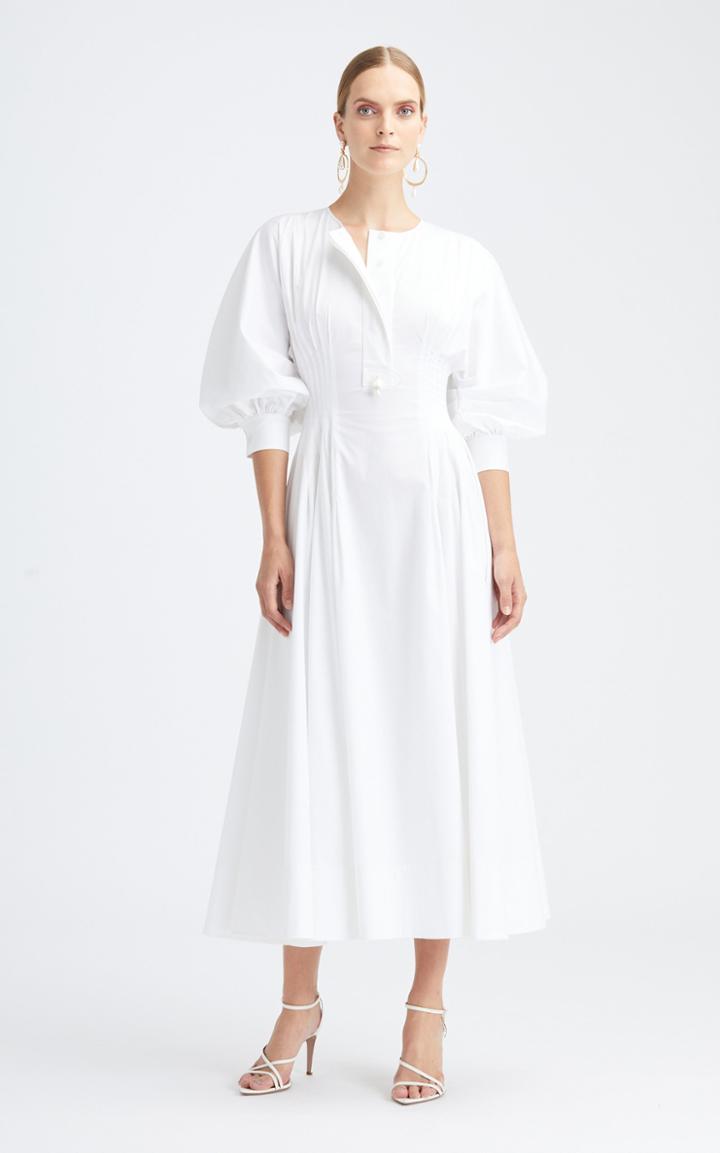 Moda Operandi Oscar De La Renta Short Sleeved Cotton-blend Midi Dress