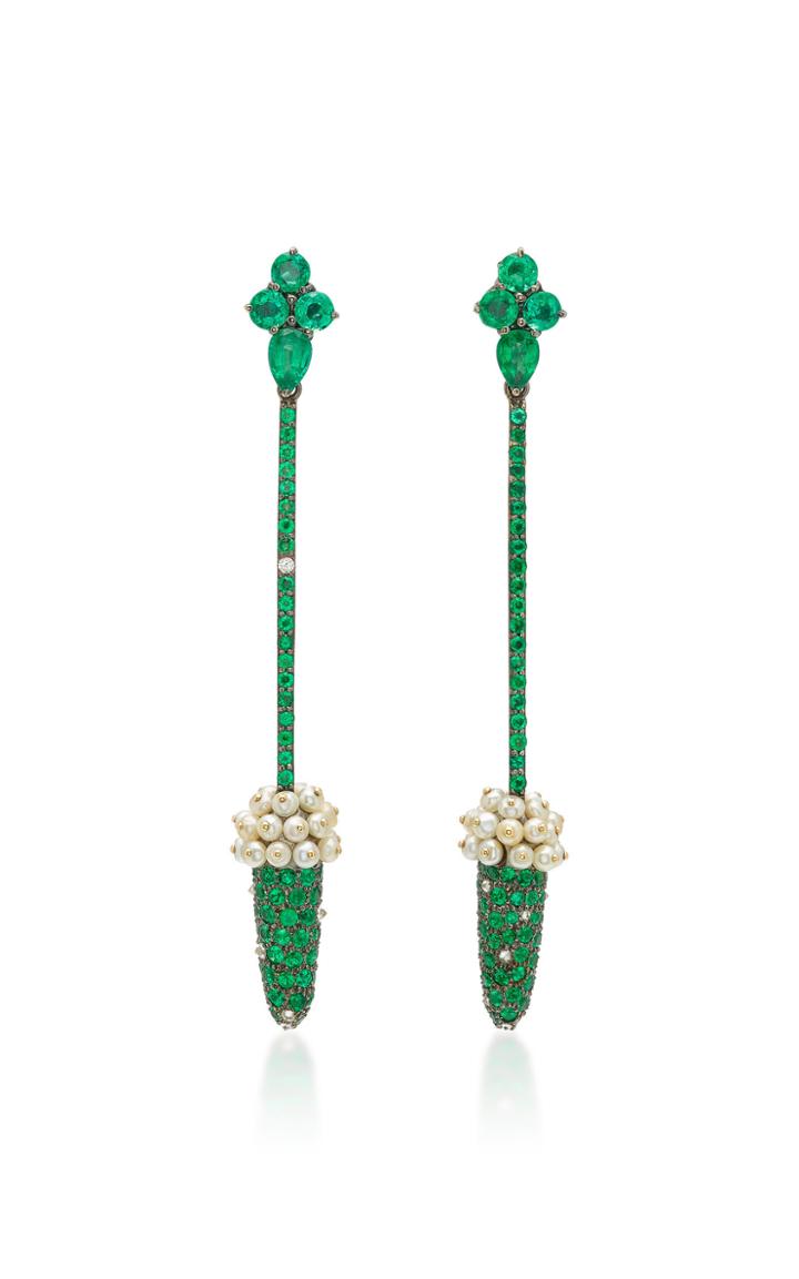 Arunashi One-of-a-kind Emerald And Basra Pearl Earrings