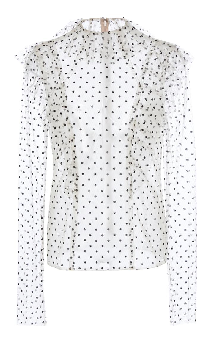 Monique Lhuillier Flocked Dotted Tulle Blouse