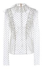 Monique Lhuillier Flocked Dotted Tulle Blouse