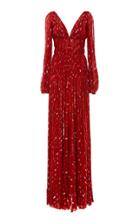 J. Mendel Embroidered Long Sleeve Gown