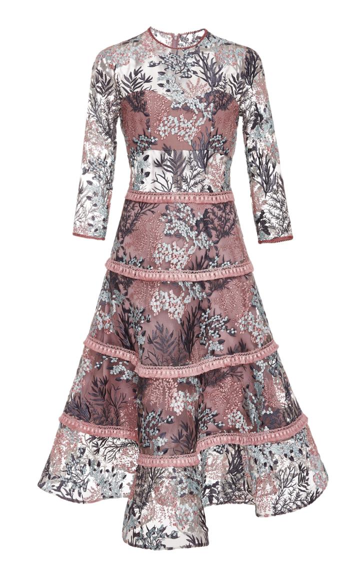 Alexis Ruth Fluted Embroidered Illusion Dress