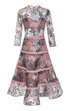 Alexis Ruth Fluted Embroidered Illusion Dress
