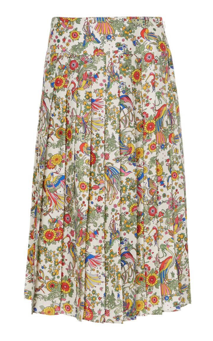 Tory Burch Contrast Binding Pleated Silk Pencil Skirt