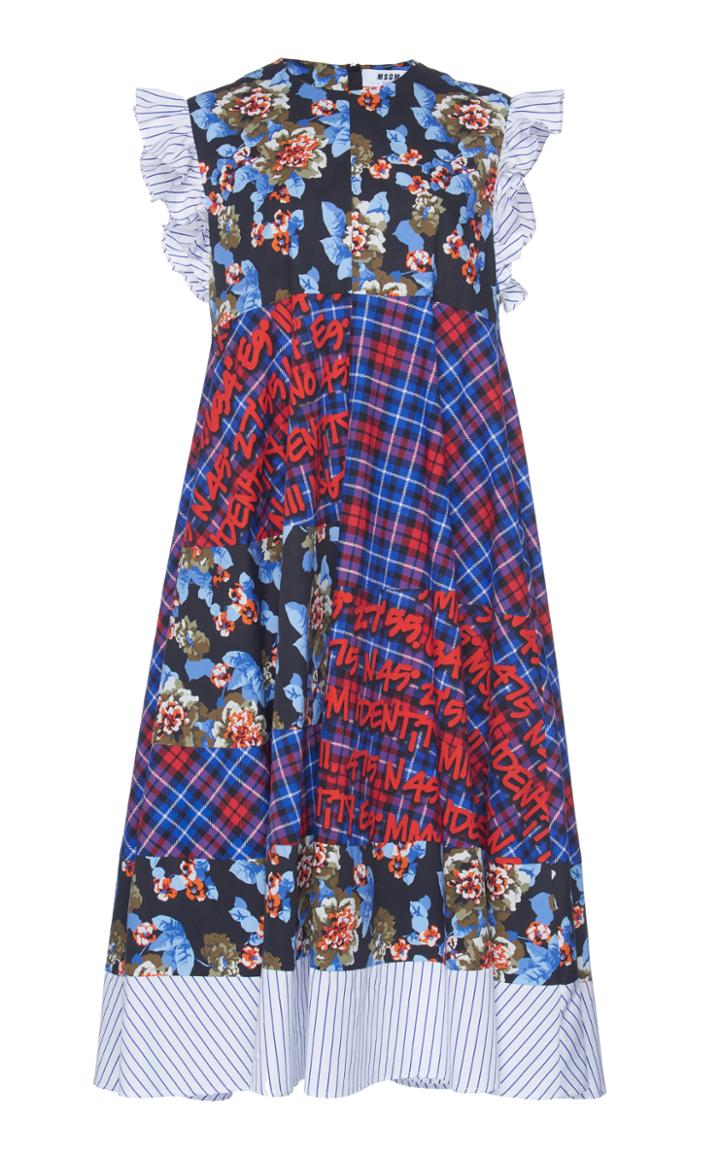 Msgm Ruffle Sleeve Patchwork Dress