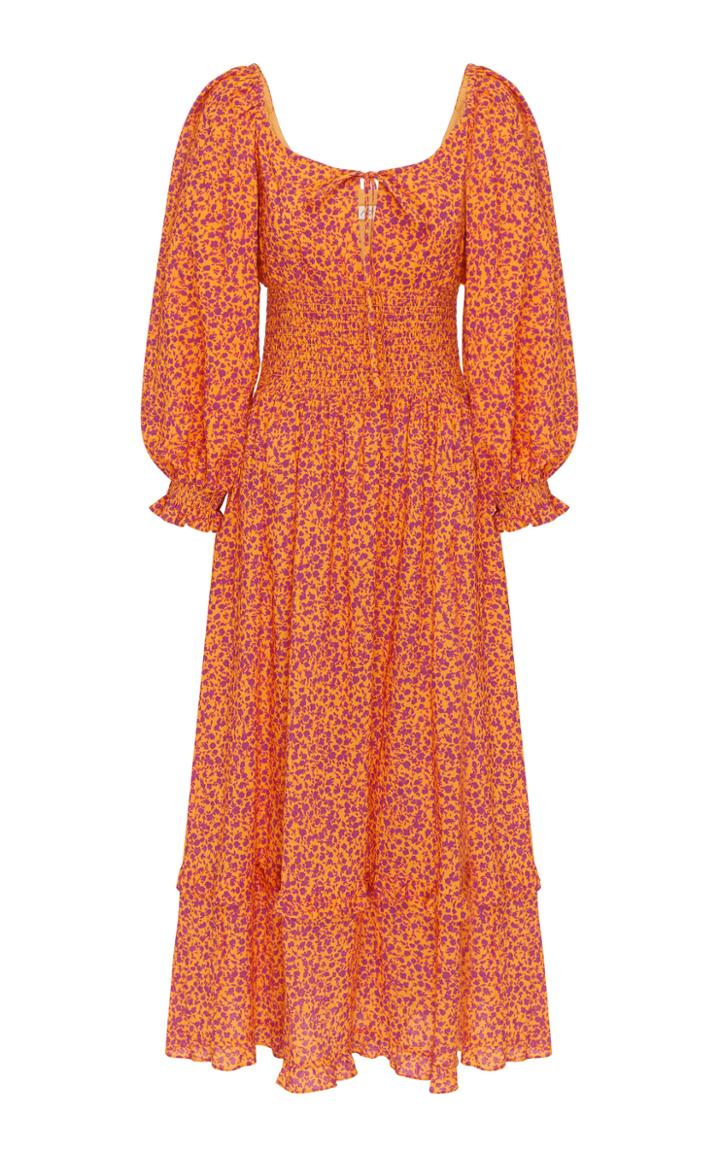 Moda Operandi Peony Smocked Floral Cotton-blend Midi Dress