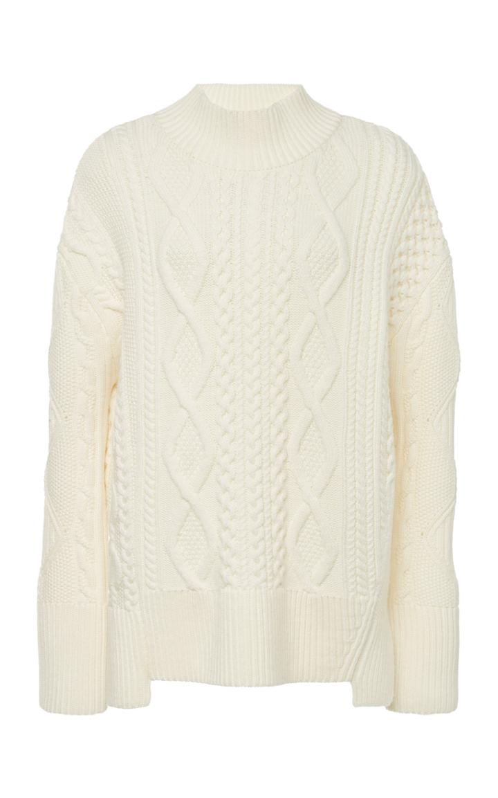Proenza Schouler Mock Neck Cable Knit Wool Sweater