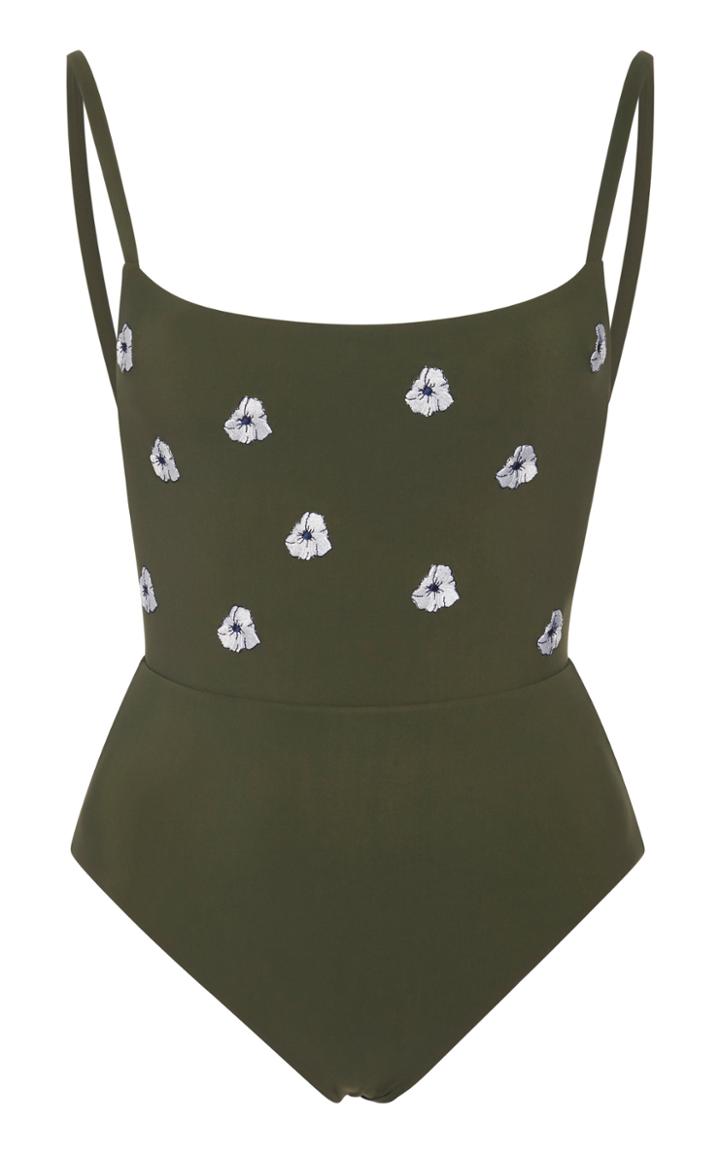 Anemone Floral-embroidered Open Back Swimsuit