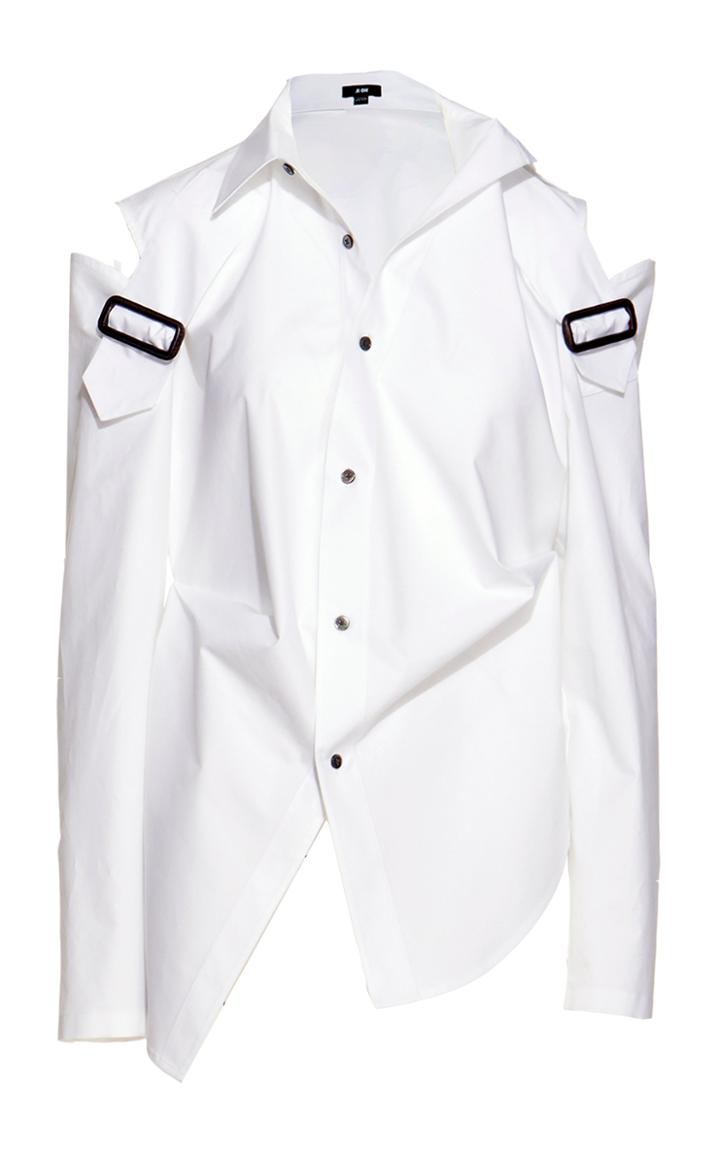 Ji Oh Buckle Shoulder Side Pleat Shirt