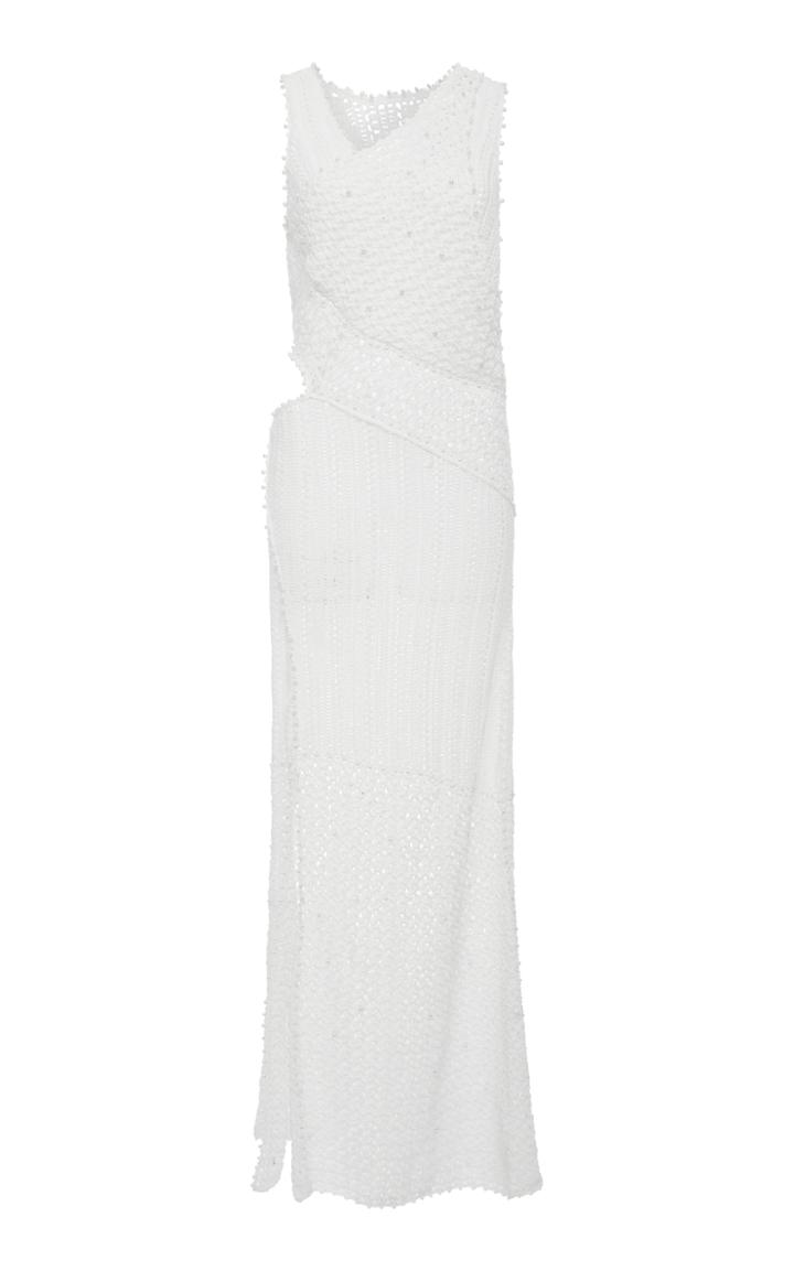 Jonathan Simkhai Pearl Crochet Front Slit Maxi Dress