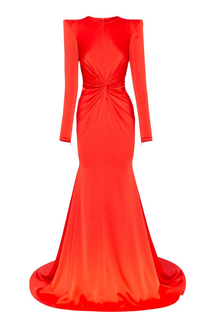 Moda Operandi Alex Perry Berkley Satin Crepe Shiny Crew Twist Fishtail Gown